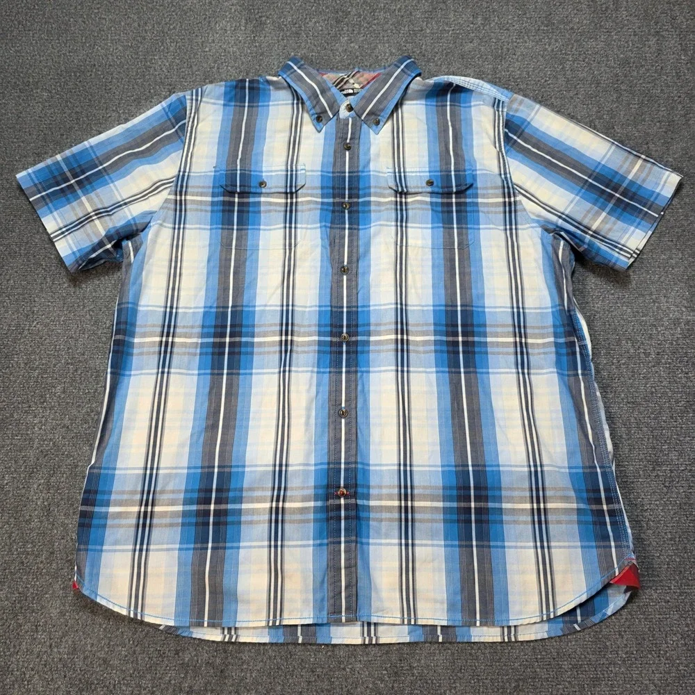 The‎ North Face Men's XXL Blue Plaid Short Sleeve Button Down Shirt Pockets